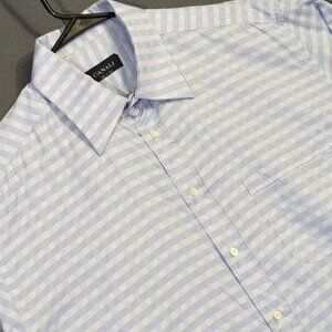 Canali Shirt Men's 43x17 Blue Cotton Long Sleeve Button Down Made In Italy